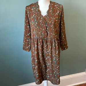 Brown floral long sleeve babydoll dress size medium large France CS